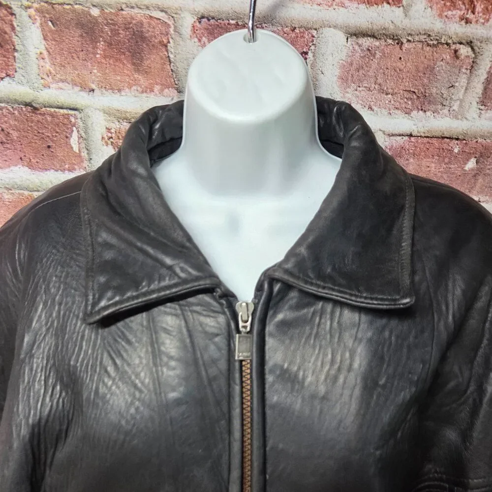 Saxony Vintage Leather Bomber Jacket | Men’s Size 40 | Black Full‎ Zip